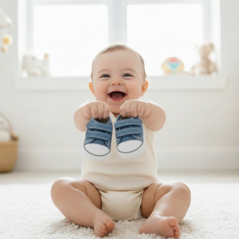 сладко бебе показва новите си обувки