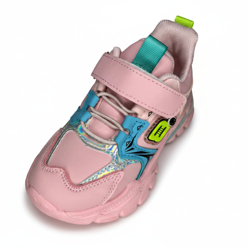 розова маратонка с велкро леменка и шарени елементи клиби 173 изглед отгоре
