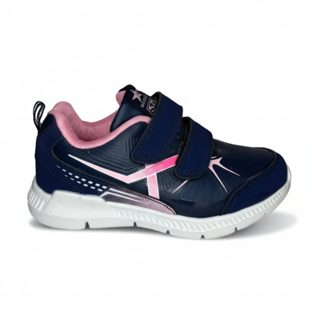 детската маратонка за момиче в тъмносин цвят розови елементи две велкро лепенки