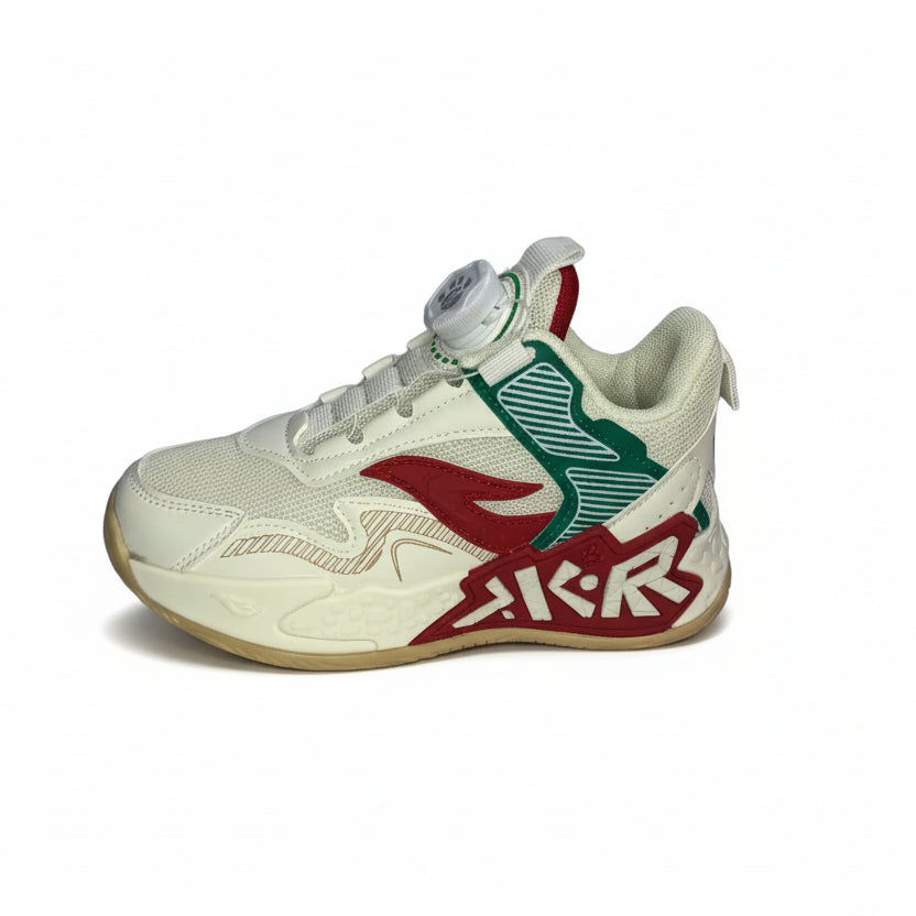 детски маратонки бели с червени и зелени елементи и иновативна система BOA